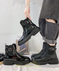 ショートブーツ | ブーツ レディース レースアップブーツ 履きやすい 卒業式 袴ブーツ 送料無料 スムース つやあり 美脚 編み上げ ブラック 黒 つや消し