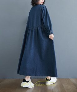 デニムワンピース | ワンピース レディース カジュアル 人気 デニム ロング丈 ゆったり 大きいサイズ ポケット スリット 20代30代40代 華奢見え 着痩せ 体型カバー 可愛い