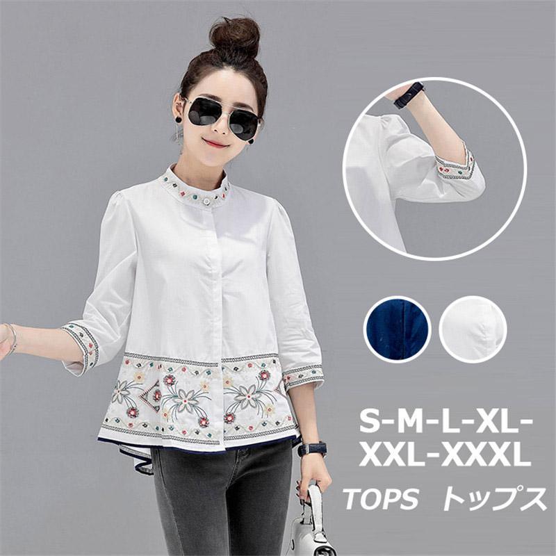 シャツ・ブラウス | シャツ ブラウス レデイース 刺繍 花柄 トップス ファッション シンプル デイリーコーデ エスニック トレンド お出かけ フェミニン エレガント カジュアル