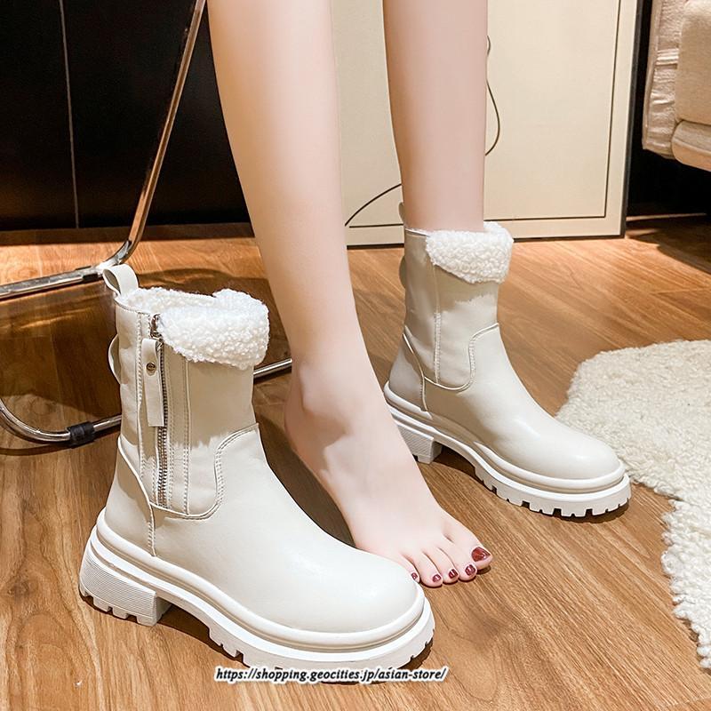 ブーツ | ムートンレディース 靴 裏ボア 裏起毛 シューズ サイドジップ 秋冬 暖か 防寒 疲れない 20代30代40代50だい 歩きやすい ファスナー 痛くない