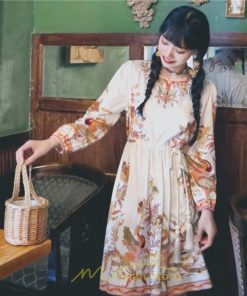 ミニ丈 | ワンピース ひざ丈 膝上 白 青 レトロ風 花柄 かわいい 着映え 着痩せ 長袖 ゆったり 大人っぽ 普段使い 旅行 きれいめ リゾート お出かけ 部屋着  SNS映え