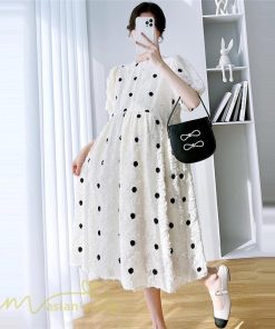 ワンピース | マタニティウェア レディース 半袖 ドット柄 着痩せ マタニティクルーネック 大きいサイズ 産前 マタニティ お出かけ 妊婦着 ゆったり