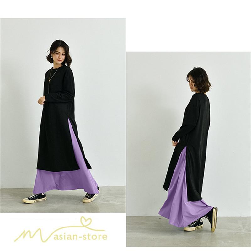 セットアップ | ワンピース 秋スカート レディース 秋物 ロングワンピース ロングスカート フリーサイズ 2点セット 着回し ウエストゴム 可愛い ゆったり 無地