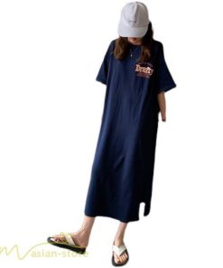 マキシ | ワンピース Tシャツ レディース Tシャツワンピース 夏 ロングTシャツ 裾口スリット カジュアル 5分袖 体型カバー 大きいサイズ カットソー カジュアル 着痩せ