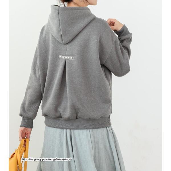 パーカー | バックパール プルオーバー 長袖 バックタック トレーナー レディース フェイクパール ゆったり フード付き 裏起毛 防風 厚手 防寒 秋冬 あったか