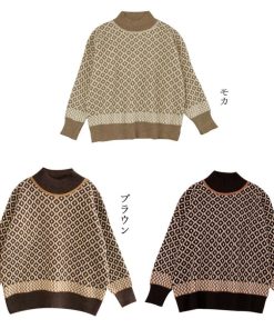 ニット・セーター | 配色ダイス柄ニットトップスハイネック