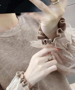 ニット・セーター | ニットセーター カットソー バルーン袖 袖チュール切り替え レディース 長袖 おしゃれ ニットトップス プルオーバー