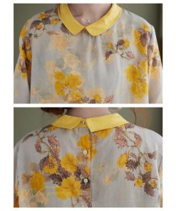 ｔシャツ・カットソー | Tシャツ Tシャツ プリント カジュアル 麻綿 リネン シャツ トップス サマーシャツ 襟付き カジュアル 大きいサイズ 夏コーデ 5分袖 麻綿 トレンド レディース