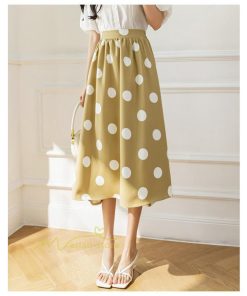 スカート | ロング丈フレアウエストゴム レディース 春夏 体型カバー ドット柄 フェミニン デイリー 通勤通学 着痩せ 着回し カジュアル お出かけ 20代30代40代