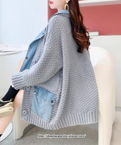 コート・ジャケット | ジャケット レディース 長袖 トップス ニット ニットカーディガン 切り替え デニム アウター 配色 デザイン おしゃれ 冬 カジュアル 2022 秋 カーディガン