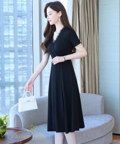 ミディアム | Aラインワンピース ワンピース レディース 着痩せ 無地 半袖 Vネック ひざ丈 ミディアムワンピース カジュアル おしゃれ 30代 20代 上品 大きいサイズ 40代