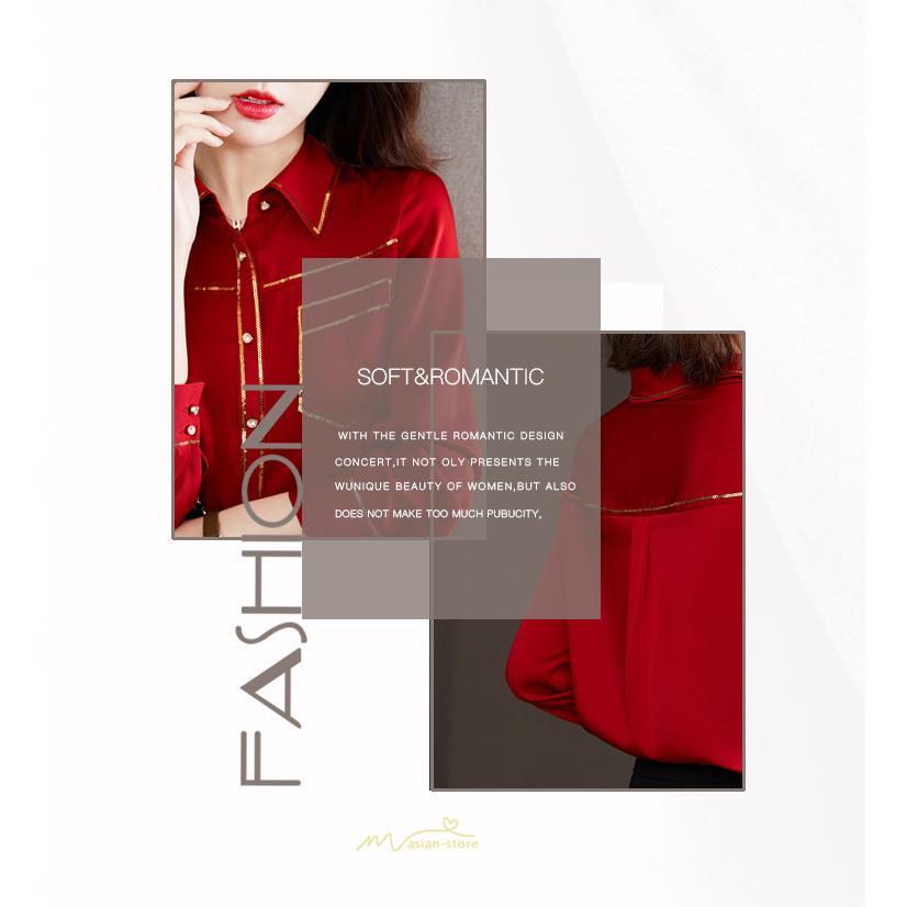 シャツ・ブラウス | ブラウス レディース シャツ トップス 赤 長袖シャツ 無地 オフィス カジュアル おしゃれ シフォン 通勤 通学 ナチュラル 可愛い 上品 オシャレ 秋服 キレイめ