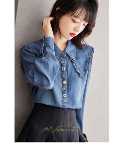 シャツ・ブラウス | デニムシャツ シャツ トップス レディース ブラウス 着痩せ デニム カジュアル エレガント 通勤 通学 オシャレ キレイめ 秋 上品 2022 可愛い 冬 ナチュラル