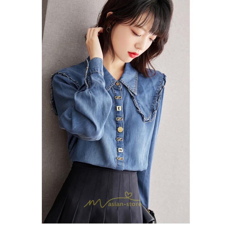 シャツ・ブラウス | デニムシャツ シャツ トップス レディース ブラウス 着痩せ デニム カジュアル エレガント 通勤 通学 オシャレ キレイめ 秋 上品 2022 可愛い 冬 ナチュラル