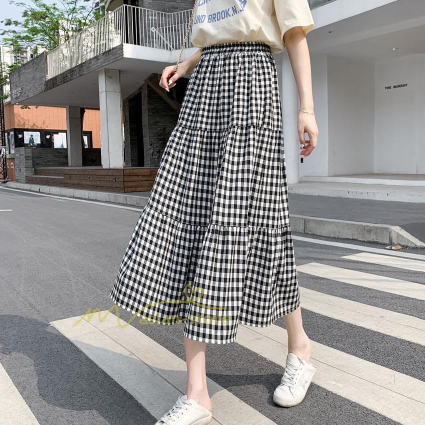 スカート | チェック柄 ロング丈 フレア ボトムス レディース おすすめ おしゃれ ブラック フリーサイズ カジュアル お出かけ 通勤通学 着痩せ 20代30代40代50代