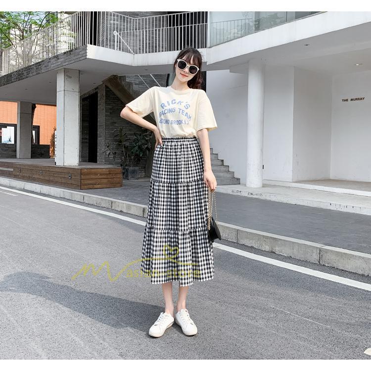 スカート | チェック柄 ロング丈 フレア ボトムス レディース おすすめ おしゃれ ブラック フリーサイズ カジュアル お出かけ 通勤通学 着痩せ 20代30代40代50代