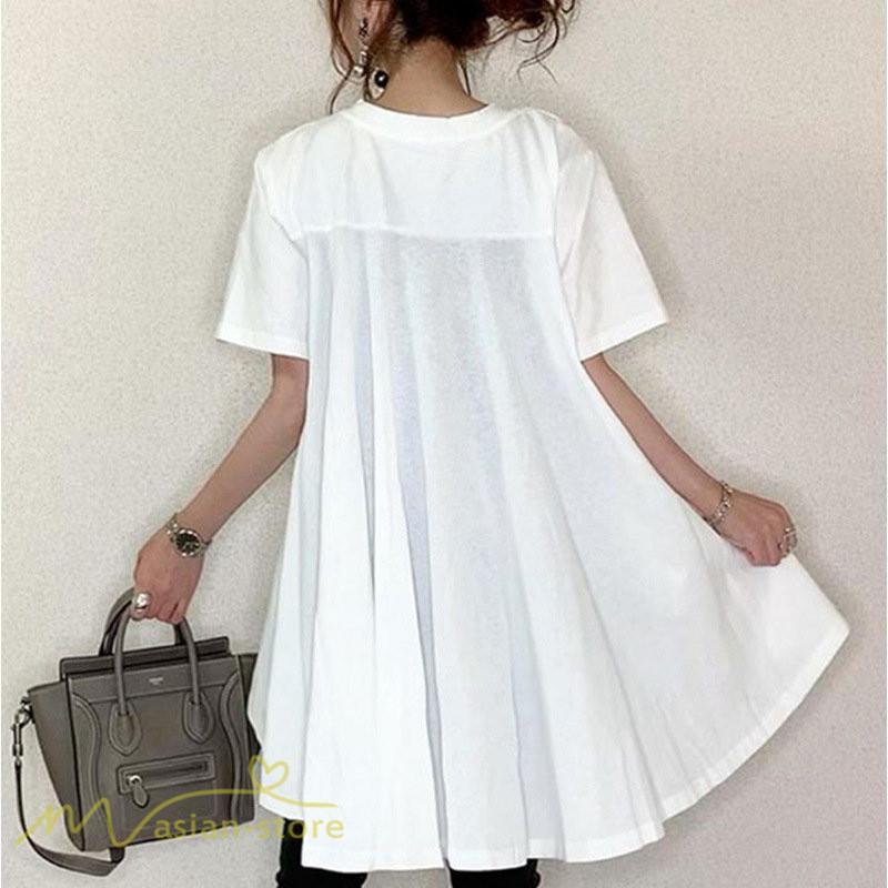 tシャツ・カットソー | Tシャツ レディース 半袖 カジュアル クルーネック おしゃれ 女性用 シンプル 無地 フレア カジュアル 可愛い トップス カットソー 4色 上品 フリーサイズ