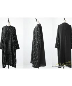 マキシ | ドットワンピース ドッキングワンピース 切替 秋 レディース ロングワンピース 長袖 Aラインワンピース 大人 可愛い ゆったり 30代ワンピース スタンドカラー