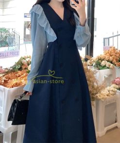 マキシ | Vネックワンピース ミモレ丈ワンピース フレア 秋 レディース 長袖ワンピ 腰着痩せ Aラインワンピース 30代40代 ドッキングワンピ エレガント 大人 通学通勤