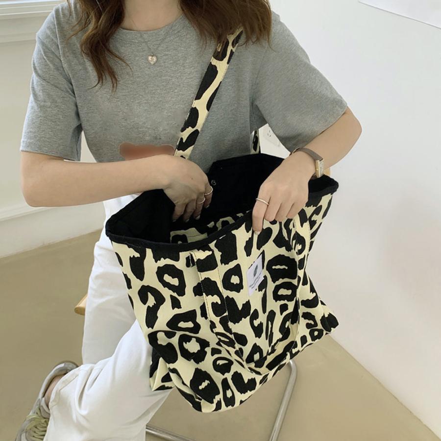 ショルダーバッグ | ヒョウ柄 キャンバストートバッグ 韓国