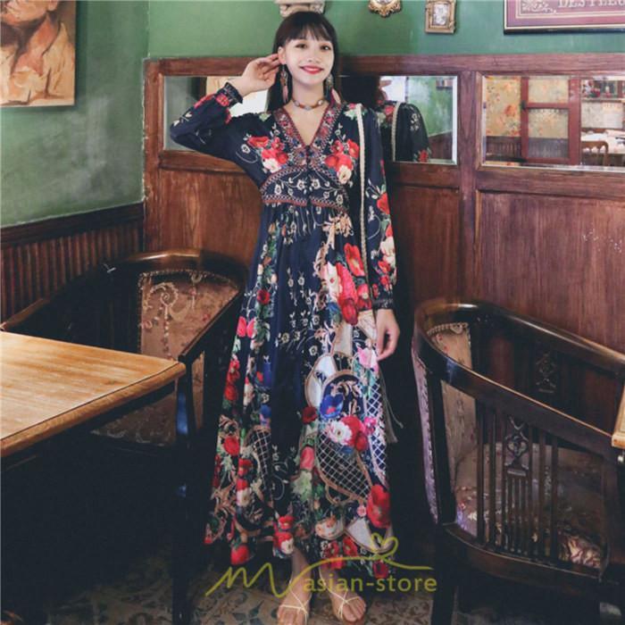 マキシ | マキシワンピース レディース ロング丈 大人 ワンピ 花柄 夏秋 Vネック カジュアル 着やせ きれいめ 撮影 人気 二次会 パーティー 通気 ゆったり 夏秋服