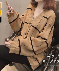 ニット・セーター | ニットカーディガン BIGチェック柄 韓国風