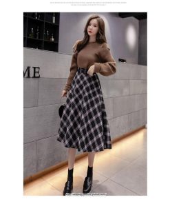 スカート | ロングミモレ レディース フレア Aライン ハイウエスト おしゃれ ゆったり ひざ下 体型カバー チェック柄 ラシャ ベルト付き 30代 20代 40代