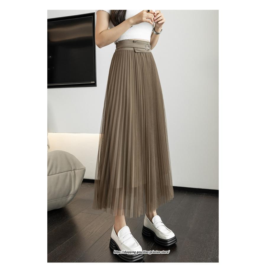 スカート | レディース 春秋 チュール美脚 プリーツロングAライン 体型カバー ボトムス おしゃれ 大人 通勤 お出かけ オシャレ