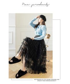 スカート | ロングレディース ティアードチュールプリーツおしゃれ 無地 可愛い カジュアル 韓国風 20代 40代 50代 30代