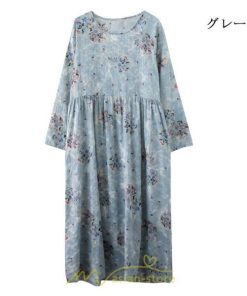 マキシ | 大きいサイズ レディース ワンピース ロング丈 マキシ丈 長袖 ぽっちゃり カワイイ オシャレ ゆったり お腹 お尻 グレー 腰周り 着痩せ 2022新作 体型カバー