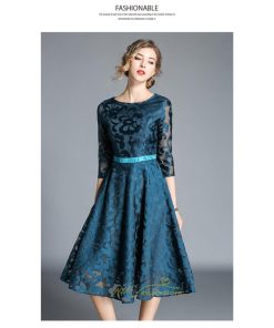 ミディアム | ワンピース ドレス 春物 夏服 膝丈ワンピース 二次会 パーティードレス ママ お呼ばれ 上品 レースワンピ エレガント フォーマル 30代 面接 七分袖 Aライン