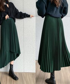 ロングスカート | 不規則裾 プリーツスカート ハイウエスト