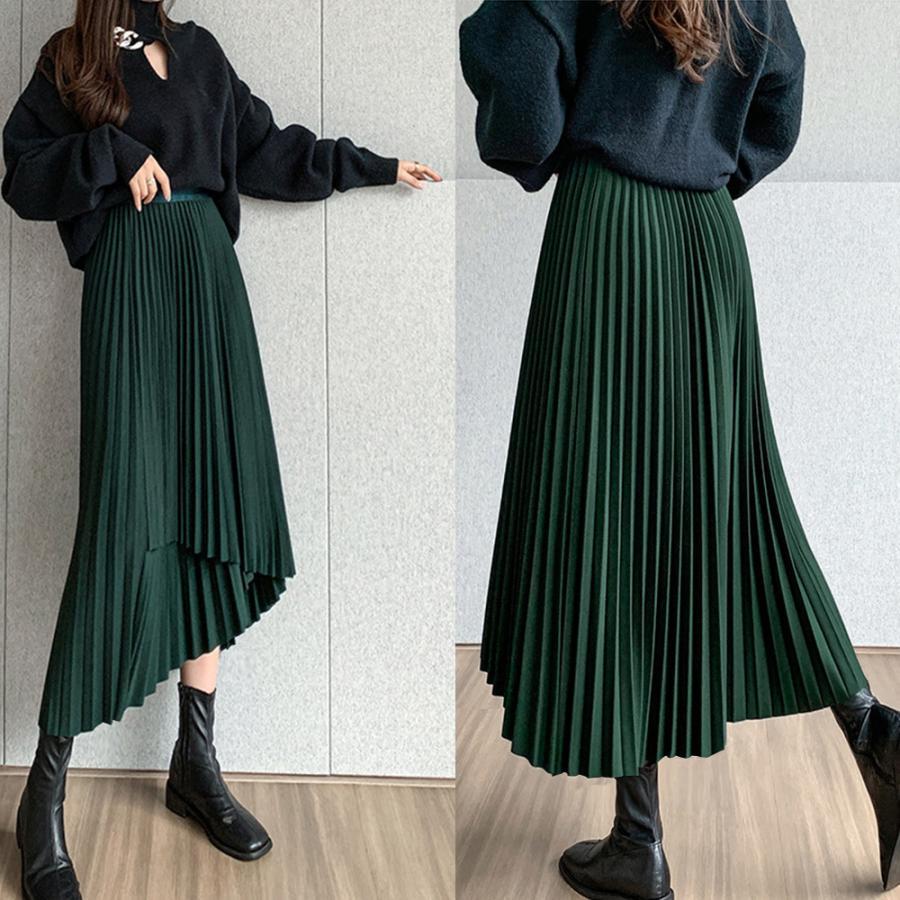 ロングスカート | 不規則裾 プリーツスカート ハイウエスト