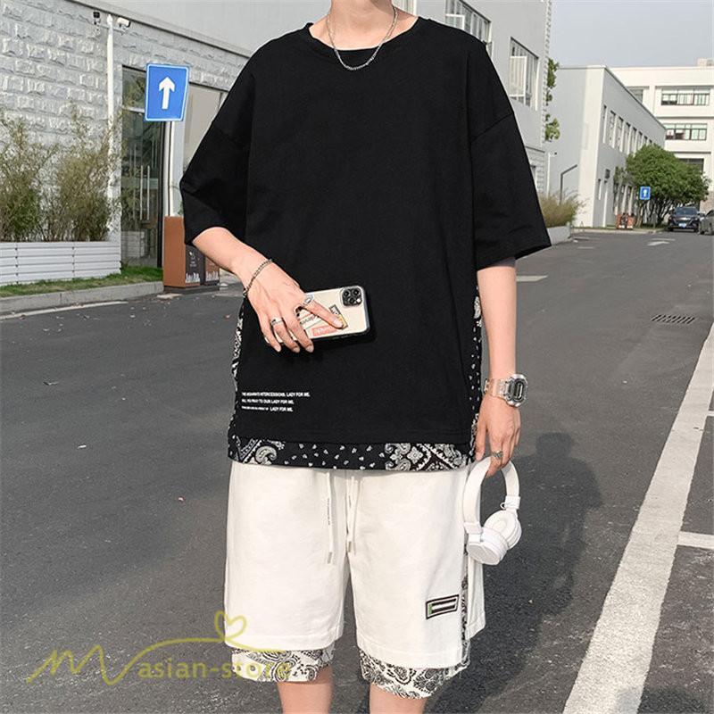 Tシャツ | Tシャツ メンズ 半袖 重ね着風 カジュアル半袖tシャツ 夏新作 メンズスタイル カットソー 上品 切り替え 2XL 大きいサイズ クルーネック 黒 白