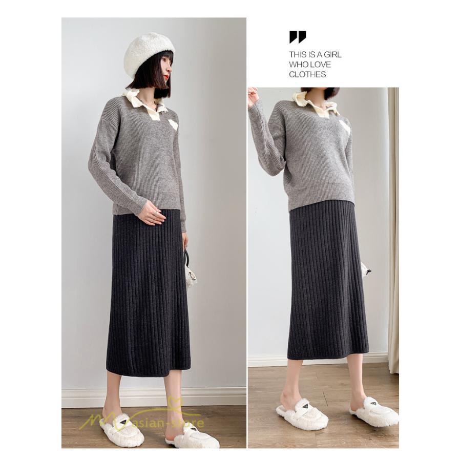 スカート | マタニティ秋 冬 レディース ニット妊婦服 産前 産後 着痩せ 裾口スリット 上品 マタニティウェア きれいめ ウエスト調整 コーデ