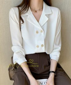 シャツ・ブラウス | ブラウス レディース 長袖ブラウス 春秋 オフィスブラウス 白vネック オシャレブラウス シフォントップス 韓国風 大人 上品 通勤OL ゆったりシャツ 50代 40代