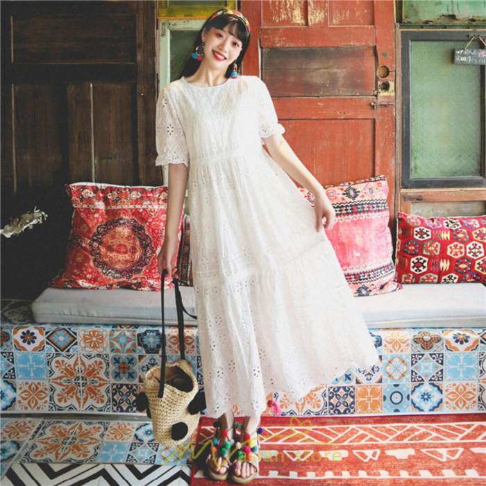 マキシ | ワンピース 夏 レース 半袖 ロングワンピ ワンピ ロング丈ワンピース ロングワンピース 無地 可愛い ナチュラル きれいめ 外出 大人 お出かけ かわいい 着痩せ