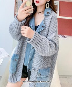 コート・ジャケット | ジャケット レディース 長袖 トップス ニット ニットカーディガン 切り替え デニム アウター 配色 デザイン おしゃれ 冬 カジュアル 2022 秋 カーディガン