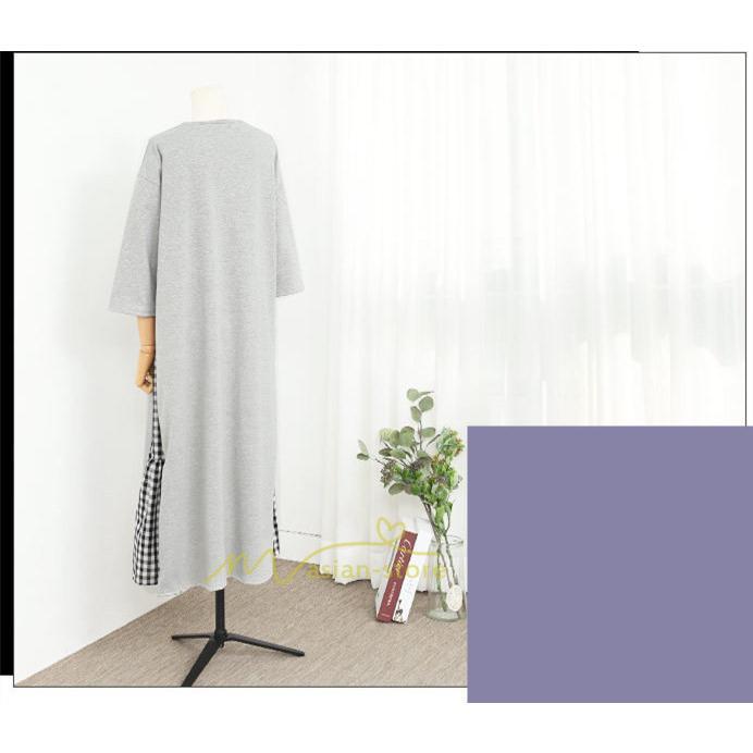 マキシ | ワンピース レディース 40代 ロングワンピース 春夏 切り替え チェック柄 お洒落 長袖 ゆったり カジュアル 通勤 30代 体型カバー 重ね着風 着痩せ 大きいサイズ