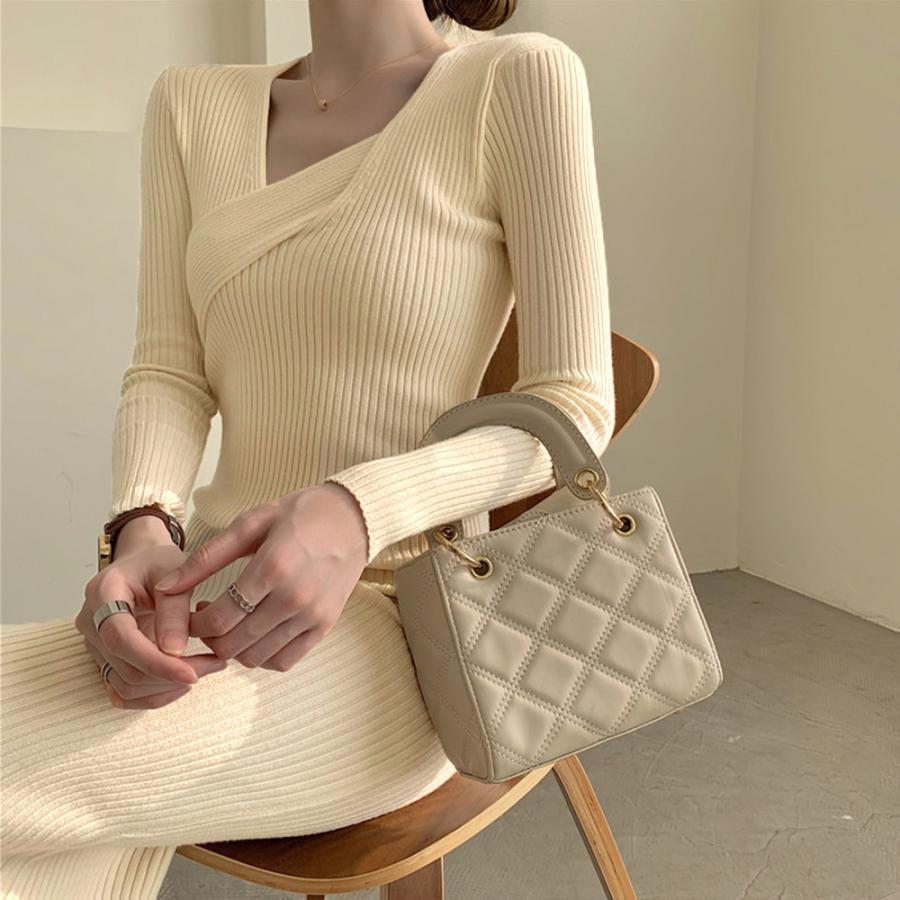 ワンピース | タイト ニットクロスネック