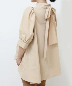 シャツ・ブラウス | ブラウス レディース 半袖 パフスリーブ ノーカラー ハイネック リボン 後ろリボン フォーマル 春夏 2way フレア 20代30代40代50代 通勤通学 蝶結び エレガント