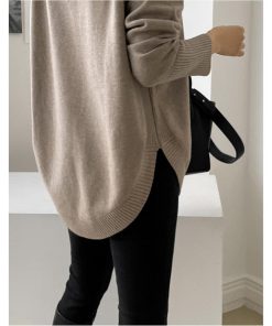 ニット・セーター | ニット レディース 秋冬 厚手 トップス セーター 秋服コーデ 長袖 ブランド裾 不規則 スリット ゆったり ニットセーター 大人 上品 ハイネック 無地 30代