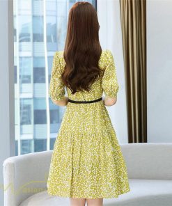 ミディアム | Aラインワンピース 膝丈 花柄 ワンピース ミディアムワンピース 5分袖 韓国風 エレガント カジュアルワンピース サマーワンピース 通勤通学 上品 おしゃれ 上品