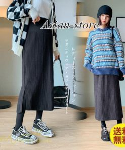 スカート | ニットマタニティウェア レディース 秋冬 コーデ 裾口スリット 妊婦服 産前産後 ハイウエスト マタニティスカート 大きいサイズ ゆったり ウエスト調整