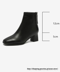 ショートブーツ | レディース 裏起毛なし 裏起毛あり スクエアトゥ ブーツ チャンキーヒール 太ヒール 後ろファスナー 大人 シューズ 通学通勤 靴 ミドルヒール