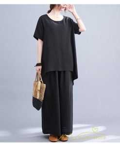 セットアップ | レディース 夏 40代 20代 コーデ カジュアル 2点セット Tシャツ 半袖 ガウチョパンツ 綿麻 大きいサイズ ゆったり 通勤 大人 着痩せ おしゃれ