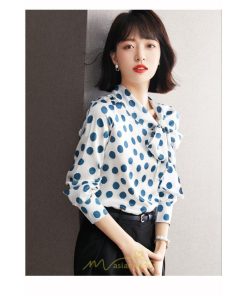 シャツ・ブラウス | ブラウス レディース シャツ トップス リボン 長袖 シフォン オフィス ドット柄 おしゃれ 高級感 ゆったり 日常 体型カバー デート 外出 通勤 着痩せ