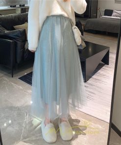 スカート | チュール秋冬 チュールフレアロングキラキラ ふんわり ウエストゴム レディース Aラインミモレ丈可愛 キレイめ ボトムス