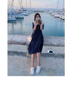 ミディアム | Aラインワンピース レディース 半袖 ロングワンピース ドールカラー ガーリー バイカラー きれいめ カジュアル ファッション 着痩せ 30代 20代 女性着 半袖