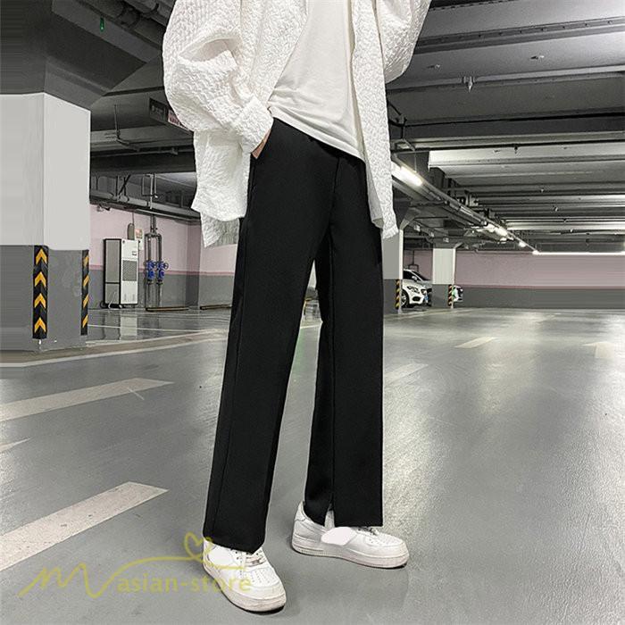 チノパン | ワイドパンツ メンズ 春 夏 秋 無地 アンクルパンツ 大きいサイズ ゆったり パンツ ガウチョパンツ 上品 裾口スリット 夏服 黒 体型カバー 着痩せ カジュアル